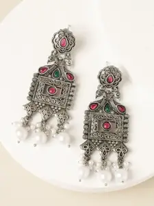 ADIVA Silver-Plated Peacock Shaped Drop Earrings