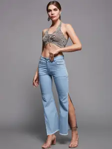 DOLCE CRUDO Bootcut High Rise Slash Knee Light Fade Jeans