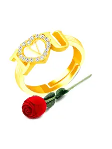 MEENAZ Gold-Plated CZ Studded Adjustable Finger Ring