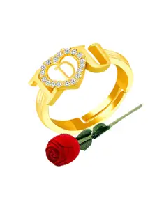 MEENAZ Gold-Plated CZ Studded Adjustable Finger Ring