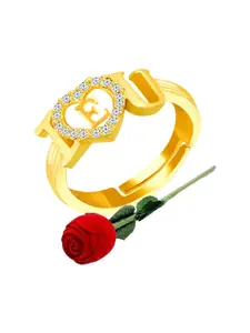 MEENAZ Gold-Plated CZ Studded Adjustable Finger Ring