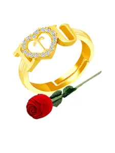 MEENAZ Gold-Plated Cubic Zirconia Studded Adjustable Finger Ring