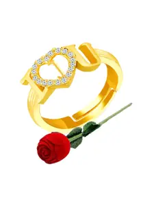MEENAZ Gold-Plated Cubic Zirconia Studded Adjustable Finger Ring