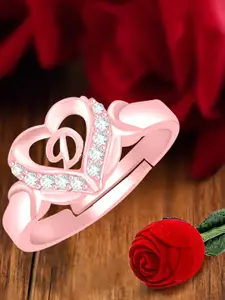 MEENAZ Rose Gold-Plated American Diamond Studded Adjustable Finger Ring