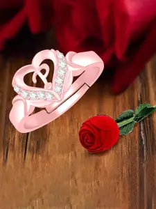 MEENAZ Rose Gold-Plated American Diamond-Studded P Alphabet Ring With Rose Box
