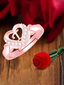 MEENAZ Rose Gold-Plated AD Studded Adjustable Finger Ring