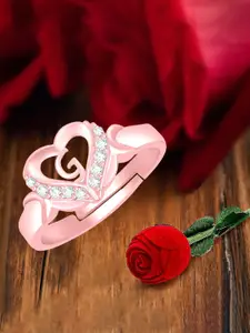 MEENAZ Rose Gold-Plated Stainless Steel G Alphabet Adjustable Finger Ring With Rose Box