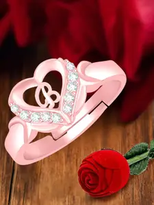 MEENAZ Rose Gold-Plated Stainless Steel AD Studded Adjustable Finger Ring