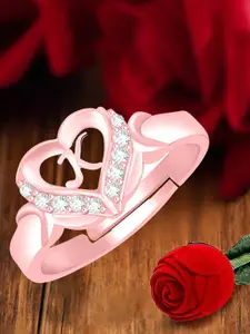 MEENAZ Rose Gold-Plated Stainless Steel K Alphabet Adjustable Finger Ring With Rose Box