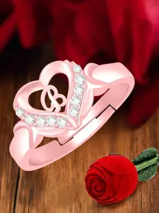 MEENAZ Rose Gold-Plated Stainless Steel B Alphabet Adjustable Finger Ring With Rose Box