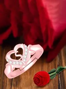 MEENAZ Rose Gold-Plated Stainless Steel S Alphabet Adjustable Finger Ring With Rose Box