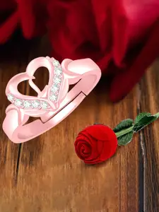 MEENAZ Rose Gold-Plated Stainless Steel L Alphabet Adjustable Finger Ring With Rose Box