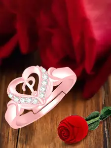 MEENAZ Rose Gold-Plated Stainless Steel P Alphabet Adjustable Finger Ring With Rose Box