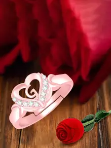 MEENAZ Rose Gold-Plated Stainless Steel D Alphabet Adjustable Finger Ring With Rose Box