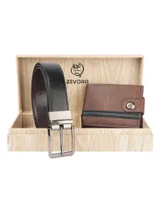ZEVORA Leather Reversiable Belt And Wallet Gift Set