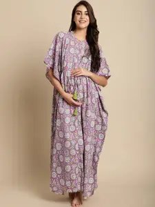 Secret Wish Floral Printed Pure Cotton Maternity Kaftan Nightdress