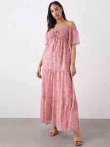 DOROTHY PERKINS Floral Print Smocked Chiffon Maxi Tiered Dress