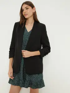 DOROTHY PERKINS Solid Ruched Sleeves Open Front Blazer