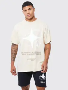 boohooMAN Star Puff & Typography Printed Pure Cotton Oversized T-shirt With Shorts