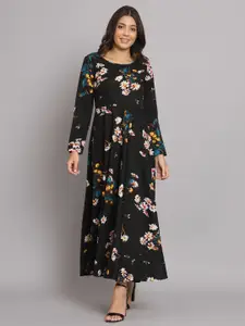 HELLO DESIGN Floral Printed Long Sleeves Crepe A-Line Maxi Dress