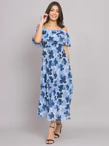 HELLO DESIGN Floral Printed Cold Shoulder Sleeves Georgette Maxi Dress