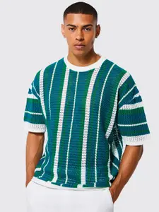 boohooMAN Striped Crochet Oversized T-shirt