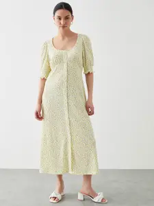 DOROTHY PERKINS Petite Floral Print Puff Sleeves A-Line Midi Dress