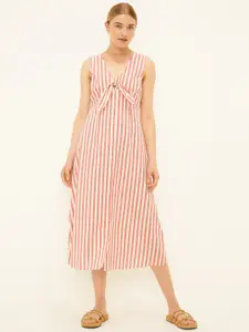 DOROTHY PERKINS  Striped Button Front Tie-Up A-Line Midi Dress