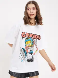 COLOR CAPITAL Garfield Printed Round Neck Pure Cotton Oversized T-shirt