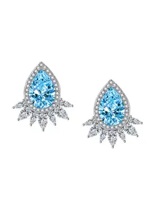 Designs & You Silver-Plated Cubic Zirconia-Studded Teardrop Shaped Studs Earrings