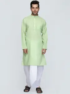 ROYAL KURTA Mandarin Collar Pure Cotton Straight Kurta With Dhoti Pants