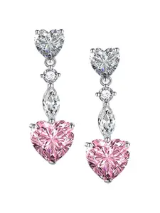 Designs & You Silver-Plated CZ Studded Heart Shaped Drop Earrings