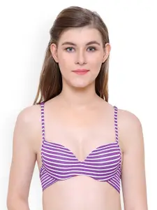 Friskers Purple & White Printed Underwired Heavily Padded Push-Up Bra O-1378-16-36C