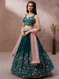 panchhi Embroidered Georgette Semi-Stitched Lehenga & Unstitched Blouse With Dupatta