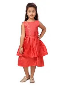 BAESD Girls Ethnic Motifs  Self Design Silk Fit & Flare Dress