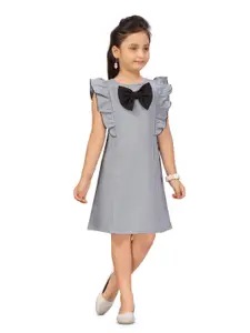 BAESD Girls Flutter Sleeve Bow Detailed Cotton A-Line Dress