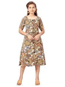 BAESD Girls Ethnic Motifs Printed Square Neck A-Line Dress