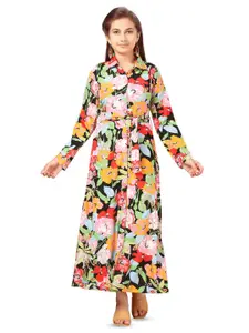 BAESD Girls Floral Printed Cuffed Sleeves Cotton Shirt Style Maxi Dress