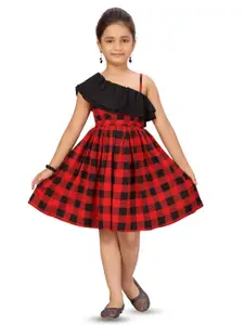 BAESD Girls Checked Cotton Fit & Flare Dress