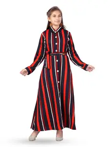 BAESD Girls Striped Shirt Collar Cotton A-Line Maxi Dress