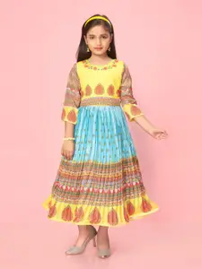 BAESD Girls Ethnic Motifs Printed Silk Maxi Dress