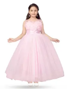 BAESD Micro Ditsy Printed Sleeveless Ruffled Net Maxi Dress