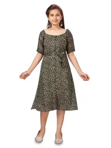 BAESD Girls Animal Printed Fit & Flare Cotton Midi Dress