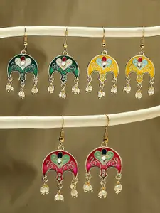 OOMPH Set Of 3 Meenakari Floral Drop Earrings
