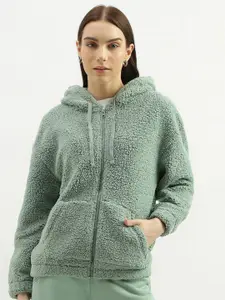 United Colors of Benetton Self Design Hooded Front Open Sweatshirt