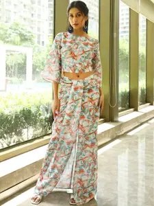 AKS Couture Printed Linen Top With Maxi Skirt