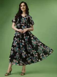KALINI Floral Printed Georgette Fit & Flare Maxi Dress