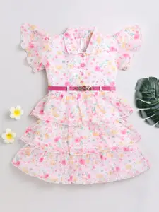 Toonyport Infant Girls Floral Printed Flutter Sleeve Chiffon Fit & Flare Dress