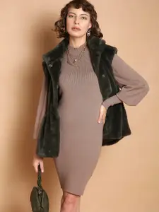 Vero Moda Mock Neck Puff Sleeve Knitted A-Line Dress