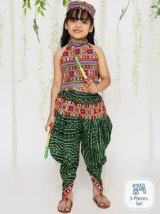 KID1 Girls Embellished Halter Neck Top & Dhoti Pants with Cap